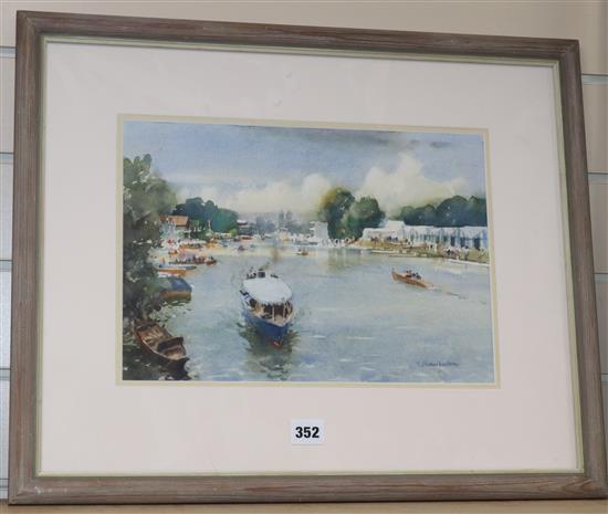 Trevor Chamberlain (1933-) watercolour, Regatta Activity, Henley, signed, 24 x 35cm